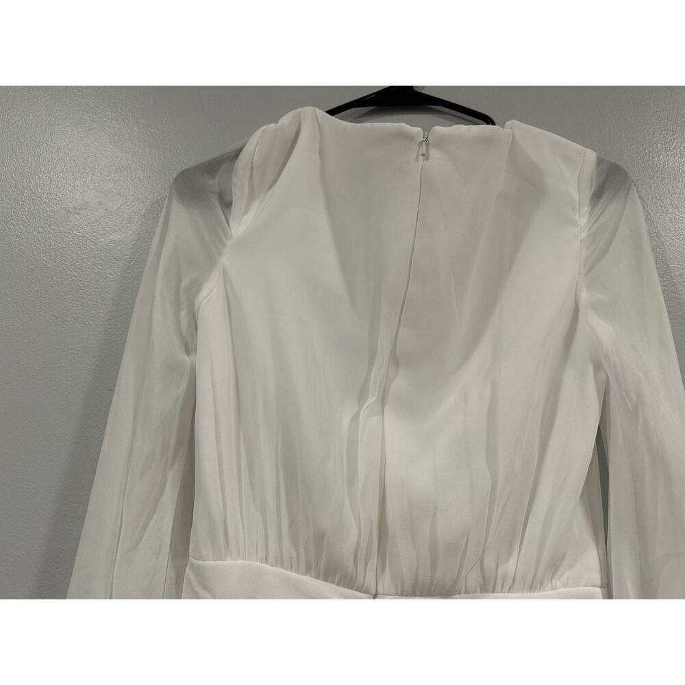 Mac Duggal 26655 White Long Blouson Sleeve Ruched Mini Dress Sz 4 - Picture 8 of 9